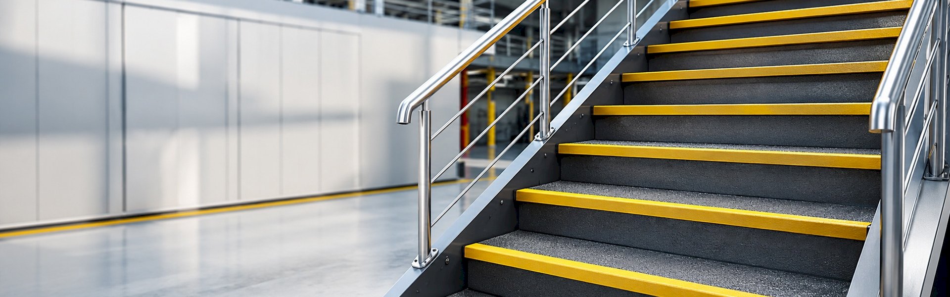 Non-slip GRP stair treads in industrial environment