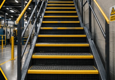 Commercial staircase fitted with GRP stair tread covers